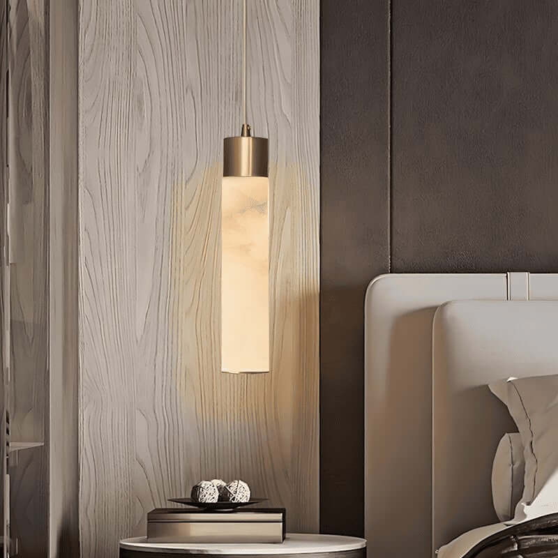 Alabaster Chandelier Over Dining Table - Scandinavian Dining Fixtures