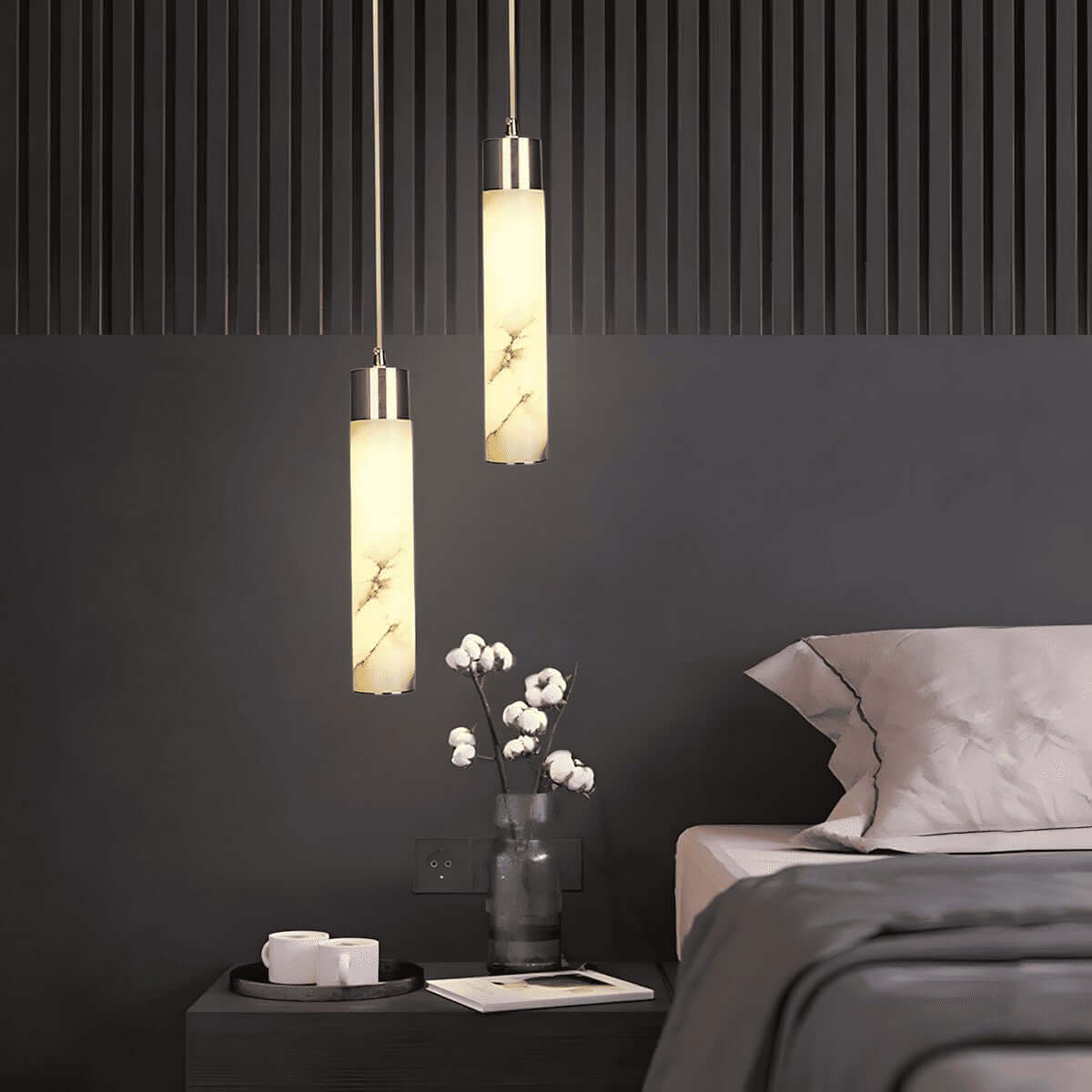 Alabaster Chandelier Over Dining Table - Scandinavian Dining Fixtures