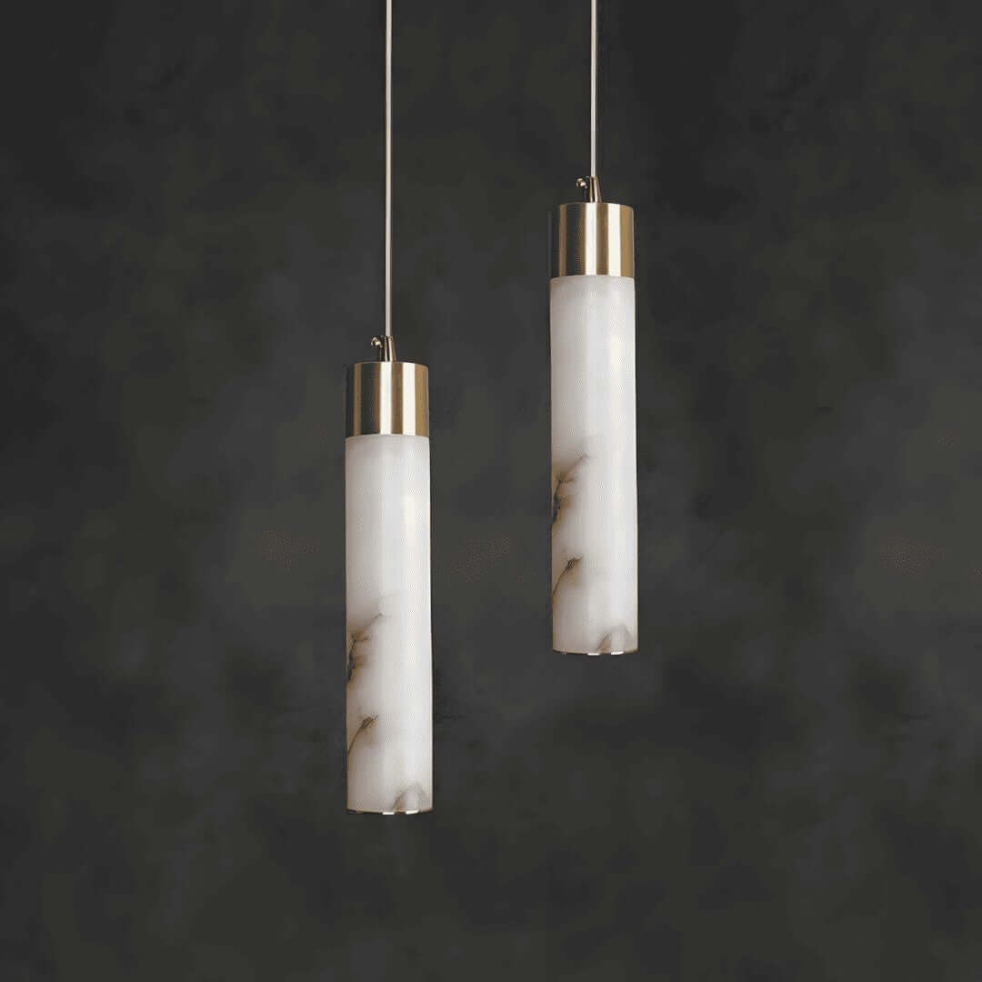 Alabaster Chandelier Over Dining Table - Scandinavian Dining Fixtures