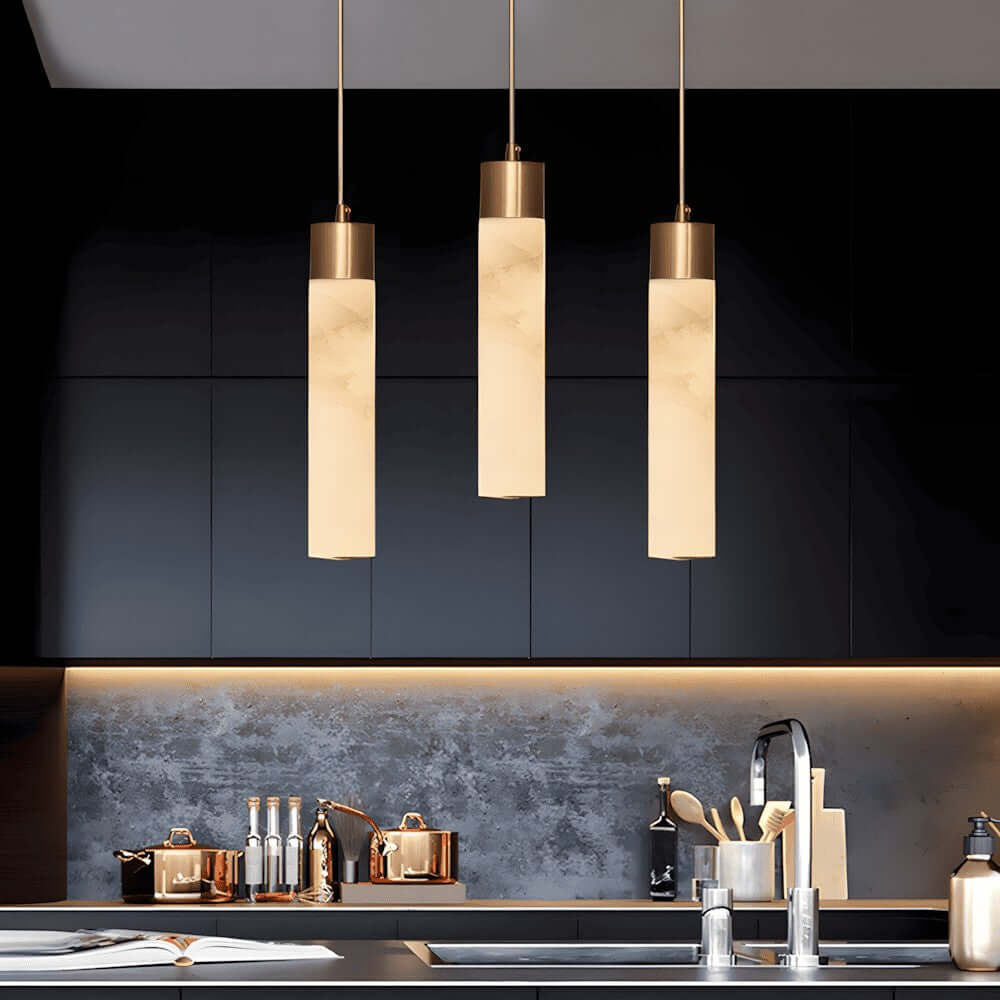 Alabaster Chandelier Over Dining Table - Scandinavian Dining Fixtures