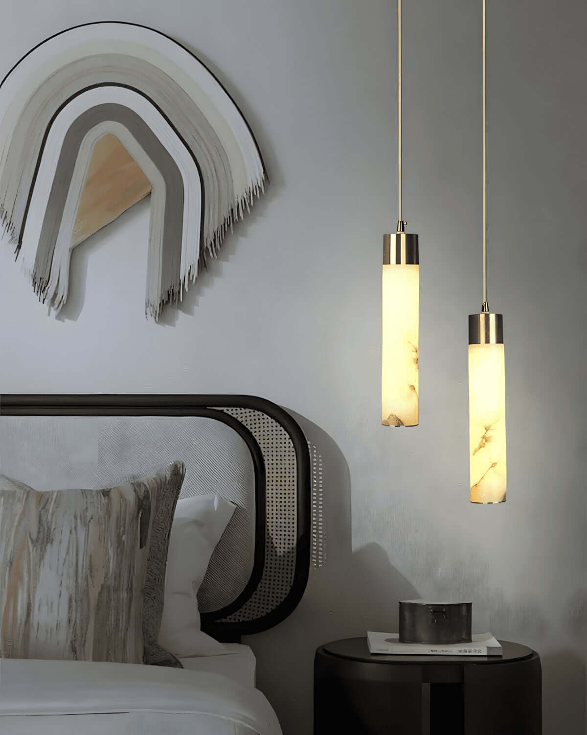 Alabaster Chandelier Over Dining Table - Scandinavian Dining Fixtures