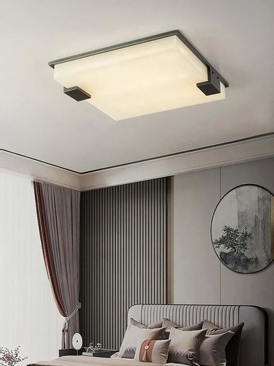 Faylen Ceiling Light, a modern alabaster flush mount ceiling light in a stylish mid-century design, perfect for any room.