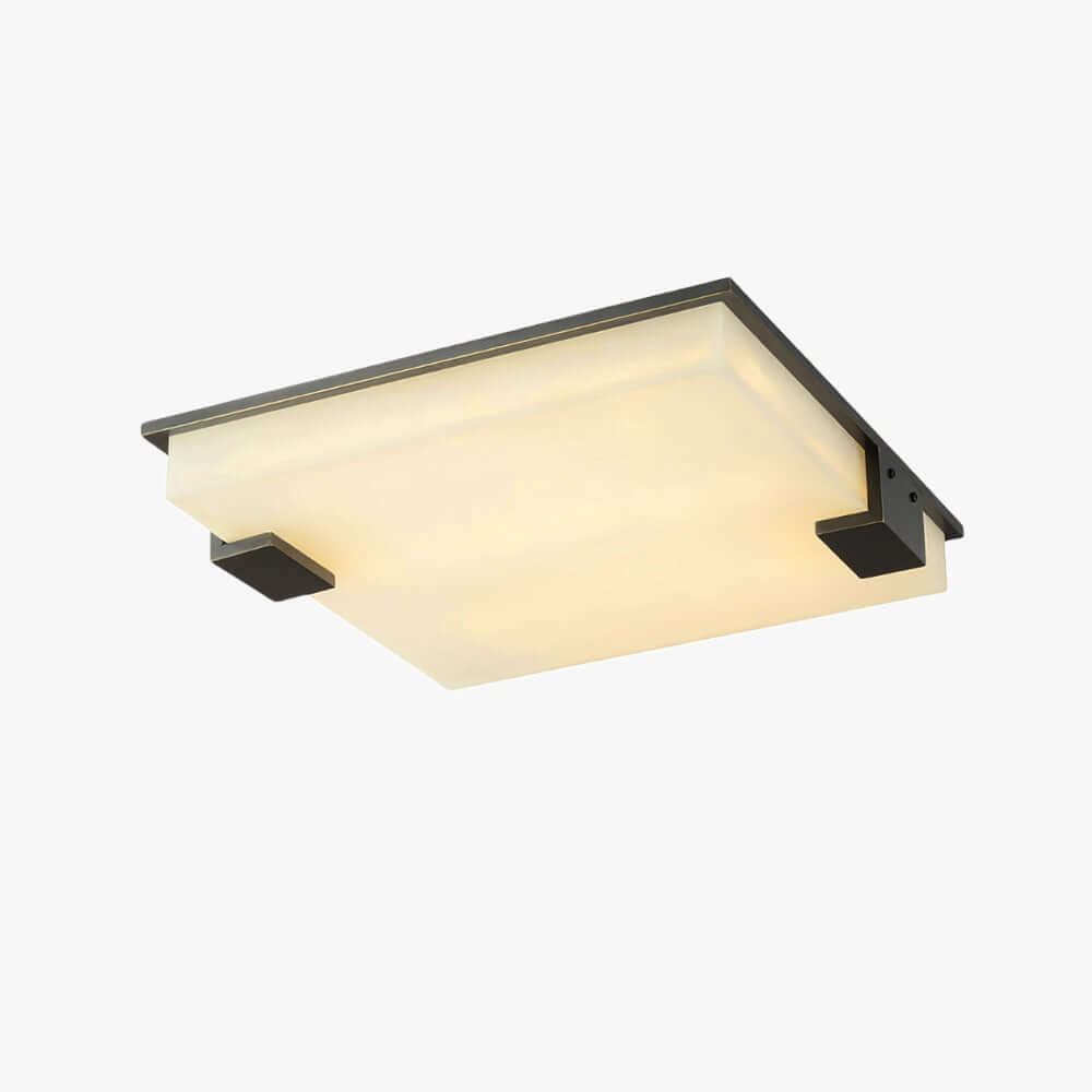 Faylen ceiling light, an alabaster flush mount fixture, mid-century square LED light design, perfect for modern interiors.