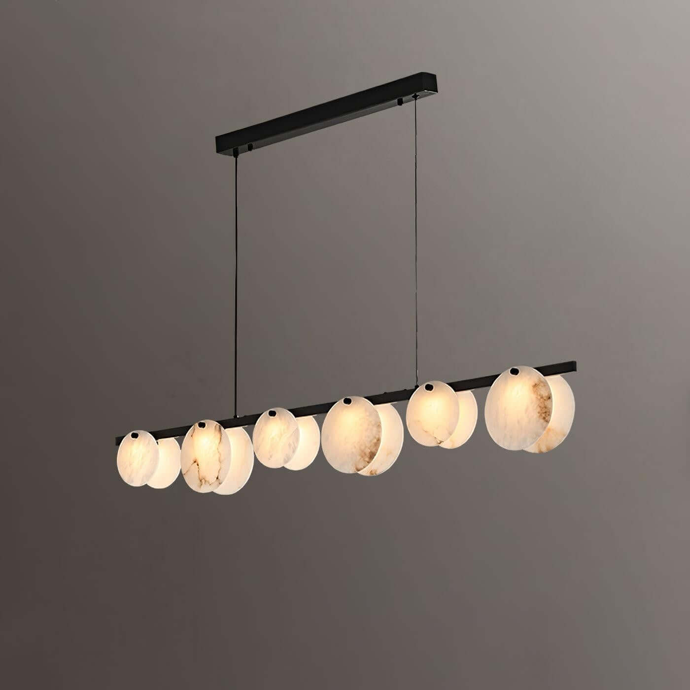 Frumix 6-light alabaster linear chandelier, mid-century modern lighting, elegant design for contemporary spaces.