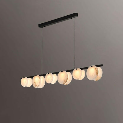 Frumix 6-light alabaster linear chandelier, mid-century modern lighting, elegant design for contemporary spaces.