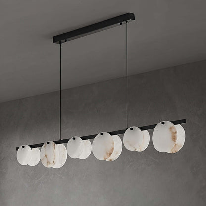 Frumix linear chandelier featuring alabaster shades, perfect for mid century modern lighting in stylish interiors.