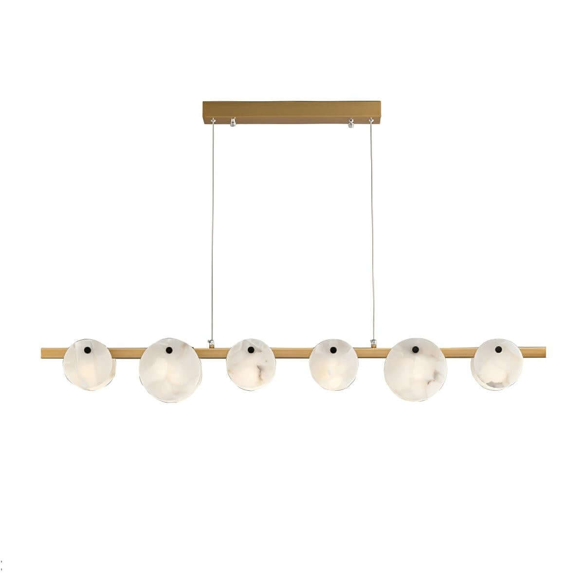 Frumix alabaster linear chandelier featuring 6 lights, mid century modern design, perfect for stylish spaces.