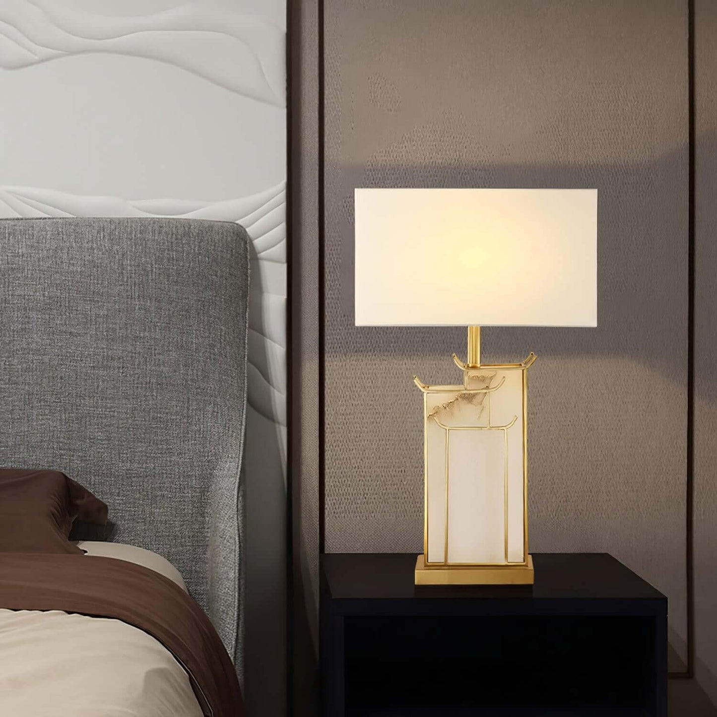 Livon Alabaster Table Lamp - Mid Century Modern Gold Table Lamp