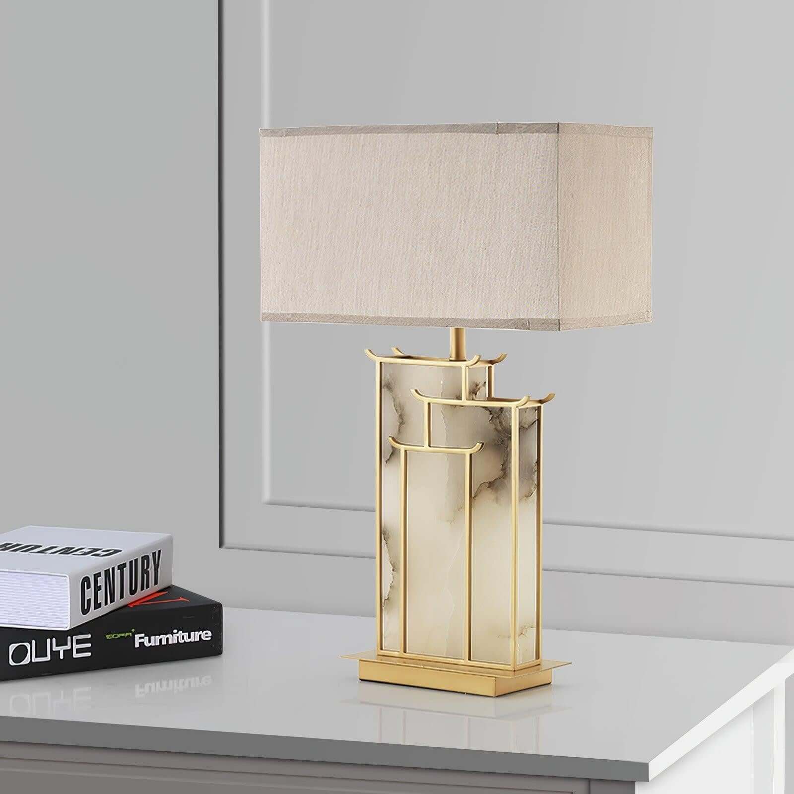 Livon Alabaster Table Lamp - Mid Century Modern Gold Table Lamp