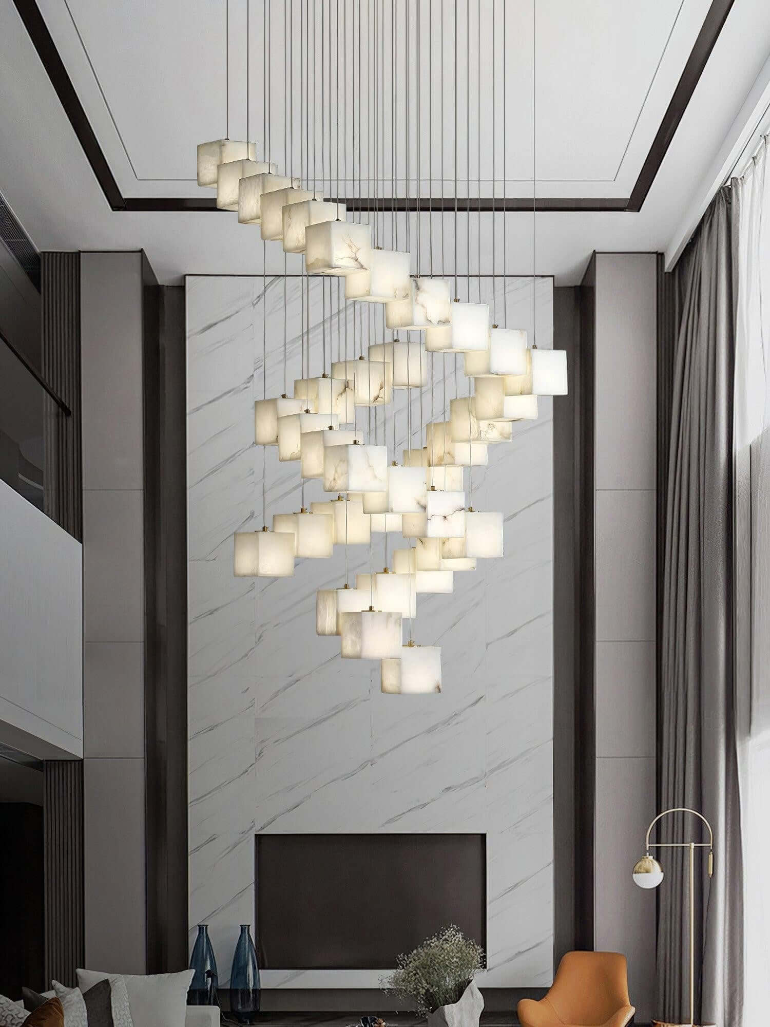 Zovrix Alabaster Chandelier – Long Great Room Lighting