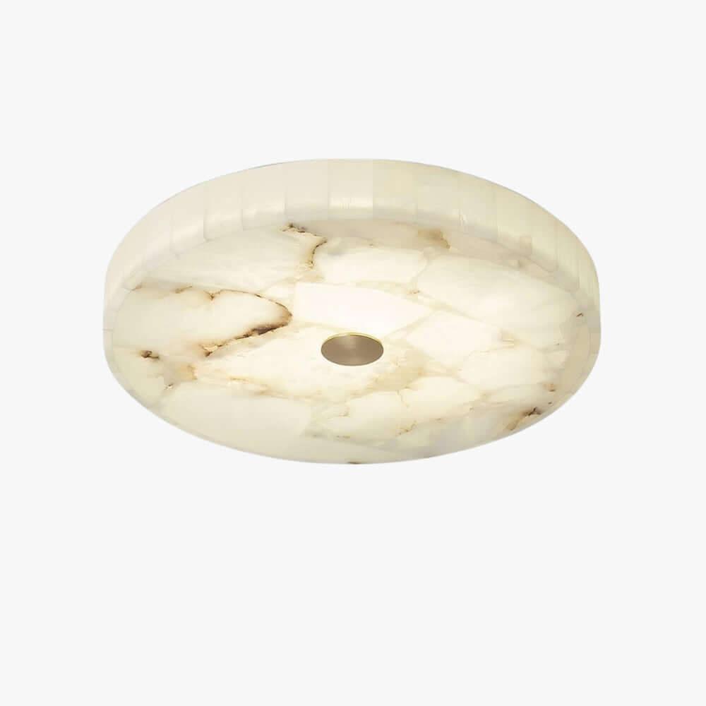 Monedra Ceiling Light - Round LED alabaster flush mount lamp for bedroom lighting, 40cm diameter, modern design.