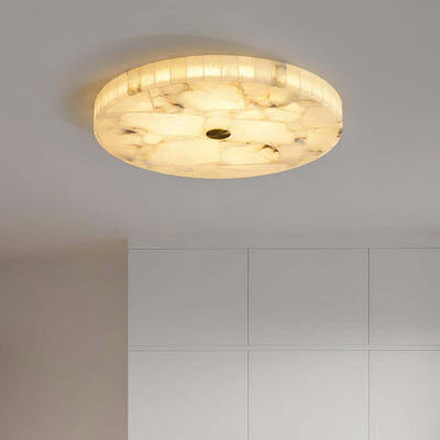 Round alabaster flush mount light, Monedra Ceiling Light, ideal ceiling lamp for bedroom decor.
