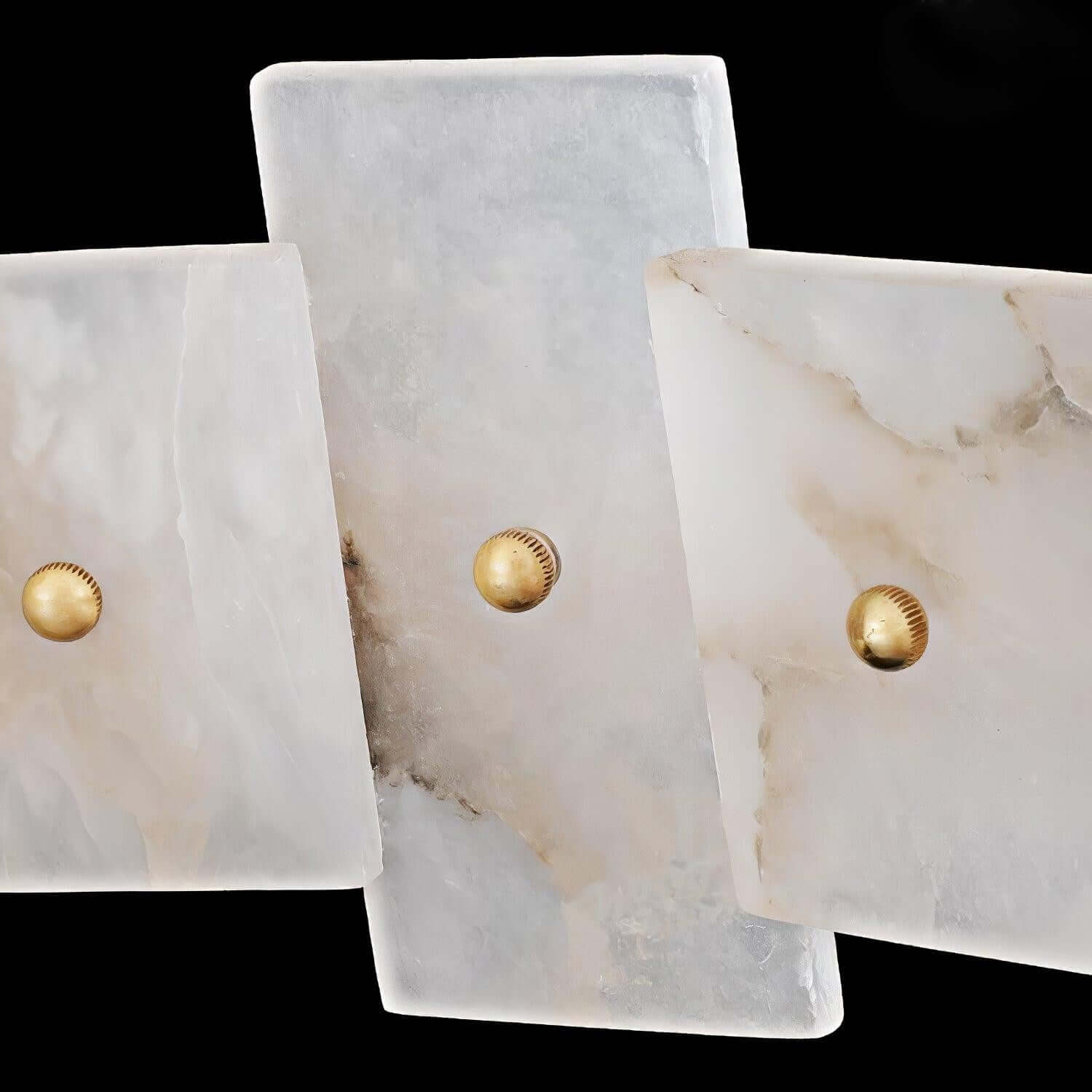 Elegant alabaster panels with brass accents, perfect for a vintage chandelier design.