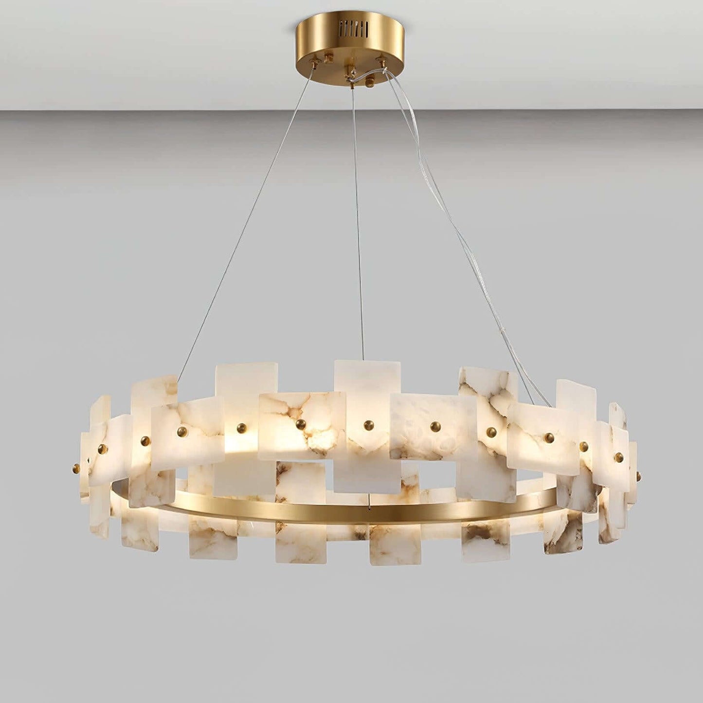 Omvilo alabaster chandelier with brass accents, ideal for vintage dining room lighting, 60cm diameter design.