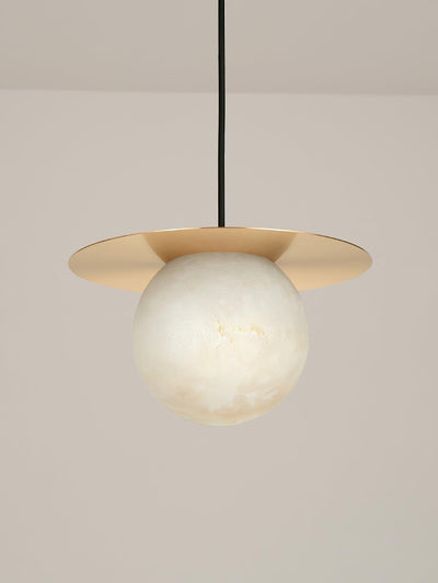 Stylish Orbix pendant light featuring a round alabaster shade, ideal for scandi interiors and bathroom fixtures.