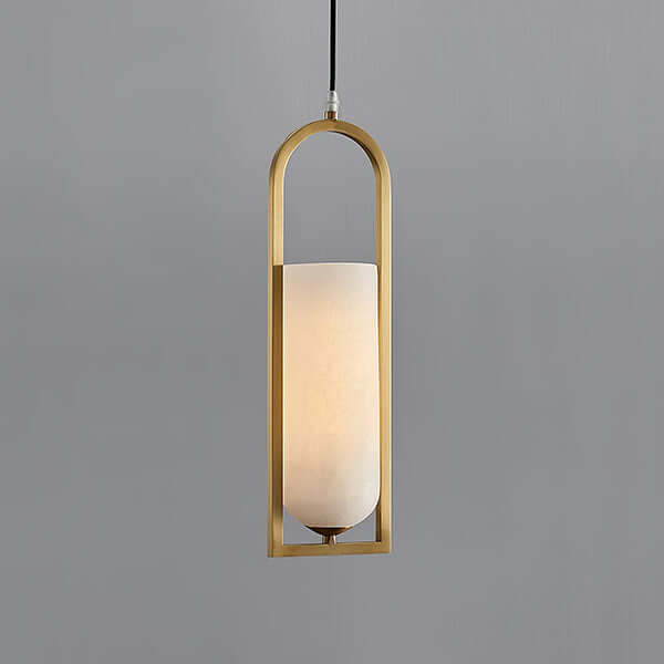 Orleni Pendant Light featuring alabaster and gold, ideal for mid century modern decor and hanging bedside lights.