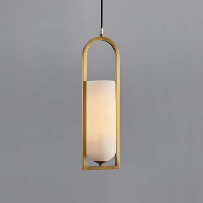 Orleni Pendant Light featuring alabaster and gold, ideal for mid century modern decor and hanging bedside lights.