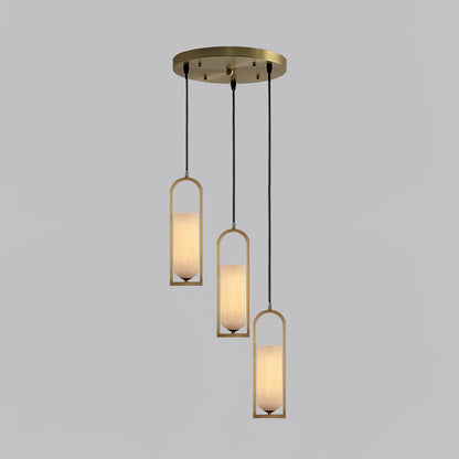 Orleni pendant light featuring three alabaster pendant lights in a mid-century modern design, perfect for bedside use.