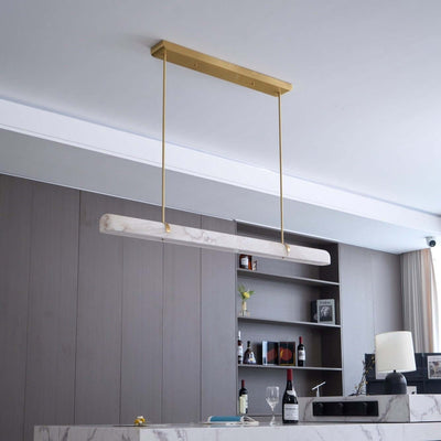 Modern linear chandelier and light fixture for dining room featuring alabaster design, 35.4" L.