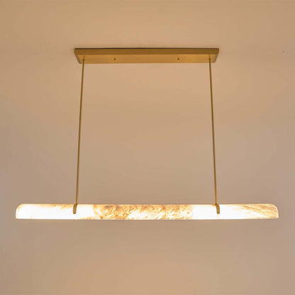 Qemir Chandelier, a modern linear chandelier with alabaster light fixture for dining room, elegant and stylish design.