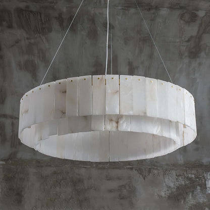 Elegant alabaster chandelier, featuring a multi-layered design, perfect for Victorian and modern interiors.