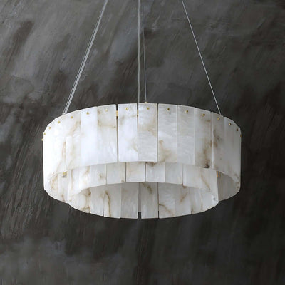 Elegant alabaster chandelier with two tiers, perfect for a Victorian or modern white decor.