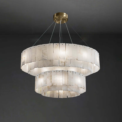Elegant Solvani alabaster chandelier featuring two tiers and a brass finish, perfect for a Victorian-style decor.