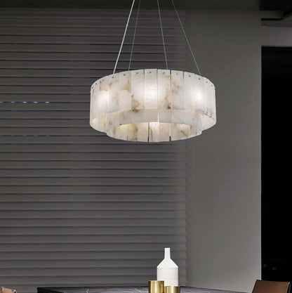 Elegant alabaster chandelier with two tiers, perfect for adding a Victorian touch to modern interiors.