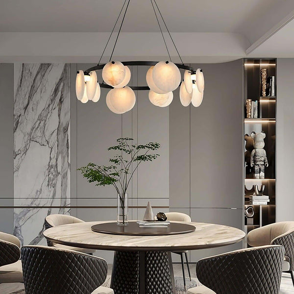 Vezino Alabaster Brass Chandelier | Elegant Bedroom Light