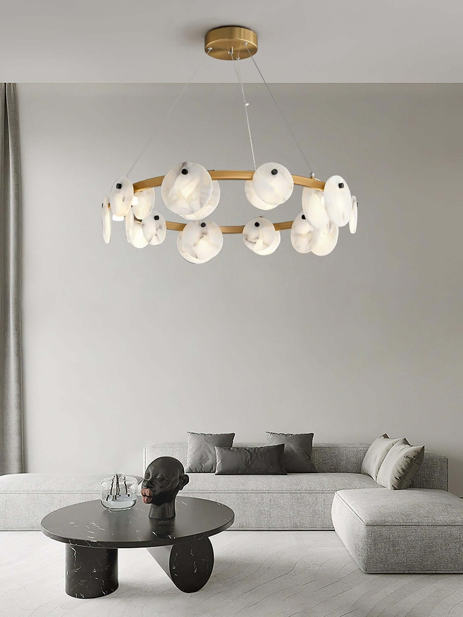 Vezino Alabaster Brass Chandelier | Elegant Bedroom Light
