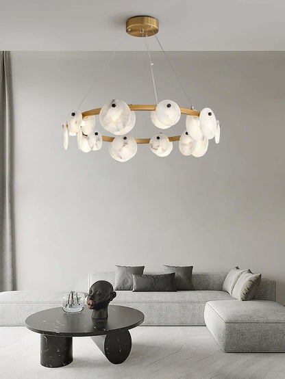 Vezino Alabaster Brass Chandelier | Elegant Bedroom Light