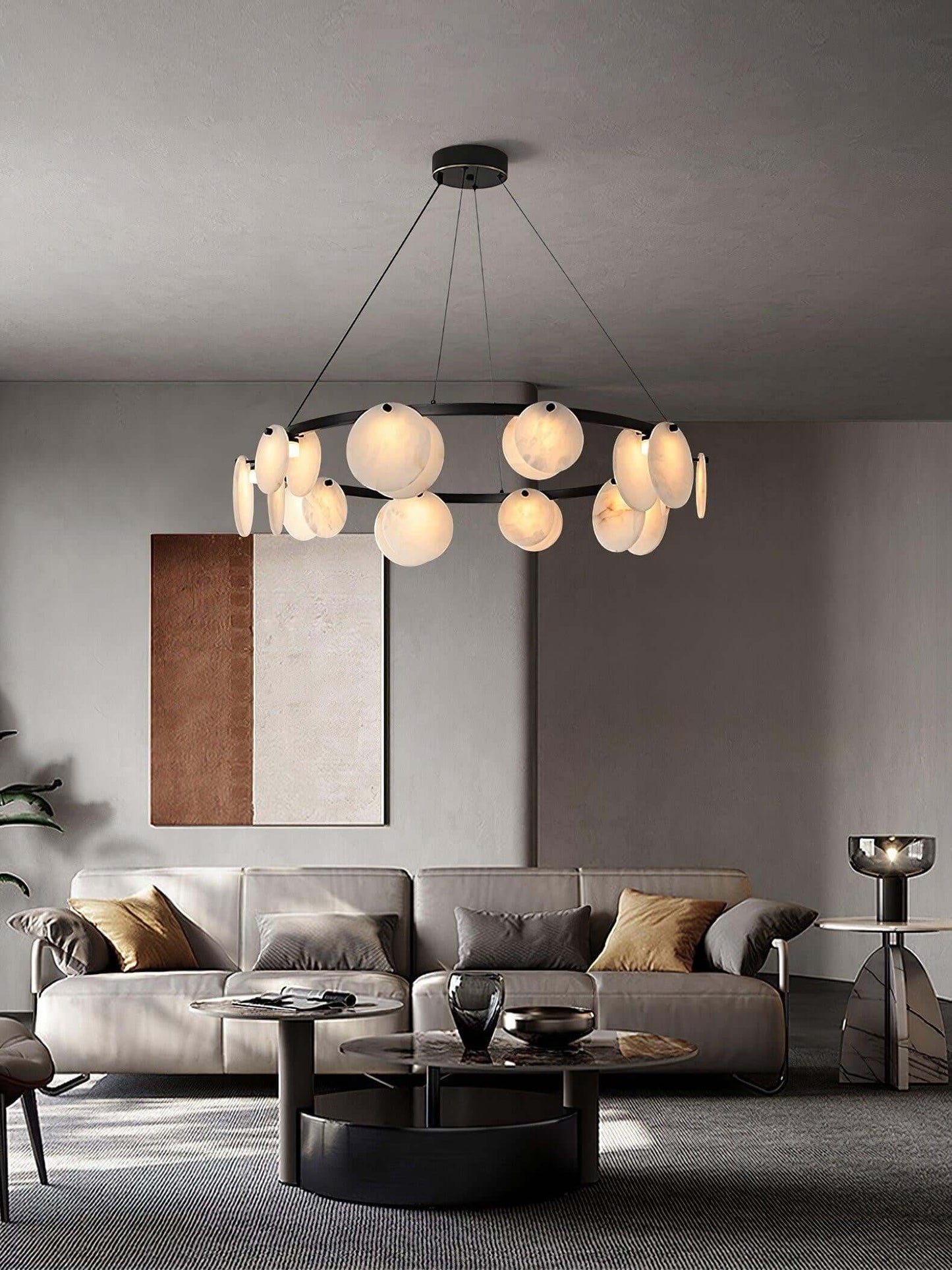 Vezino Alabaster Brass Chandelier | Elegant Bedroom Light