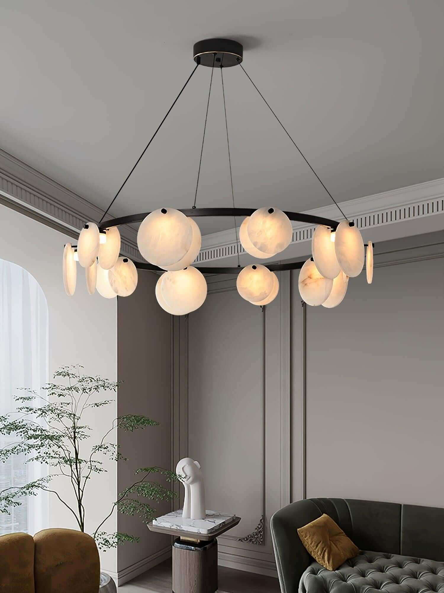 Vezino Alabaster Brass Chandelier | Elegant Bedroom Light