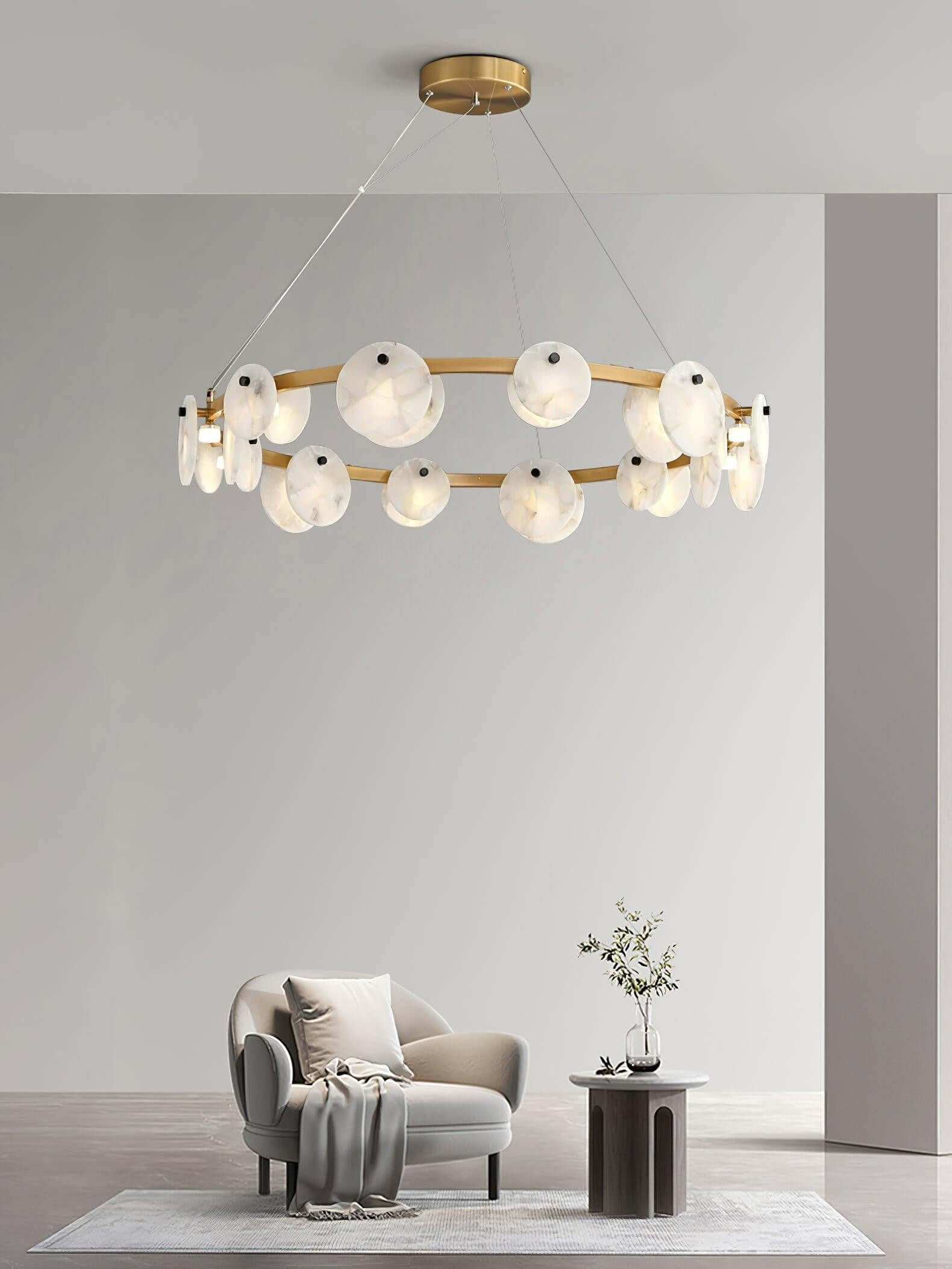 Vezino Alabaster Brass Chandelier | Elegant Bedroom Light
