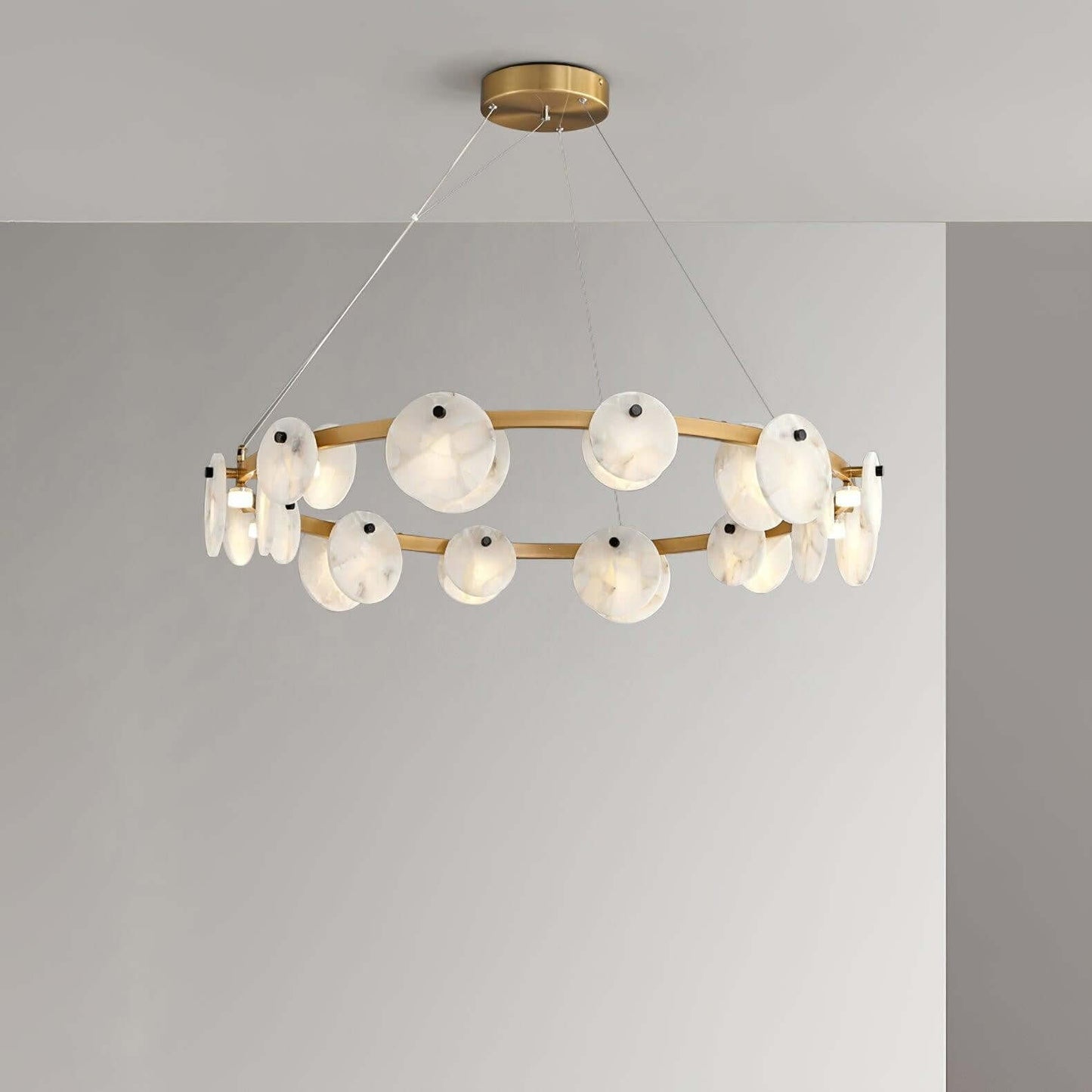 Vezino Alabaster Brass Chandelier | Elegant Bedroom Light