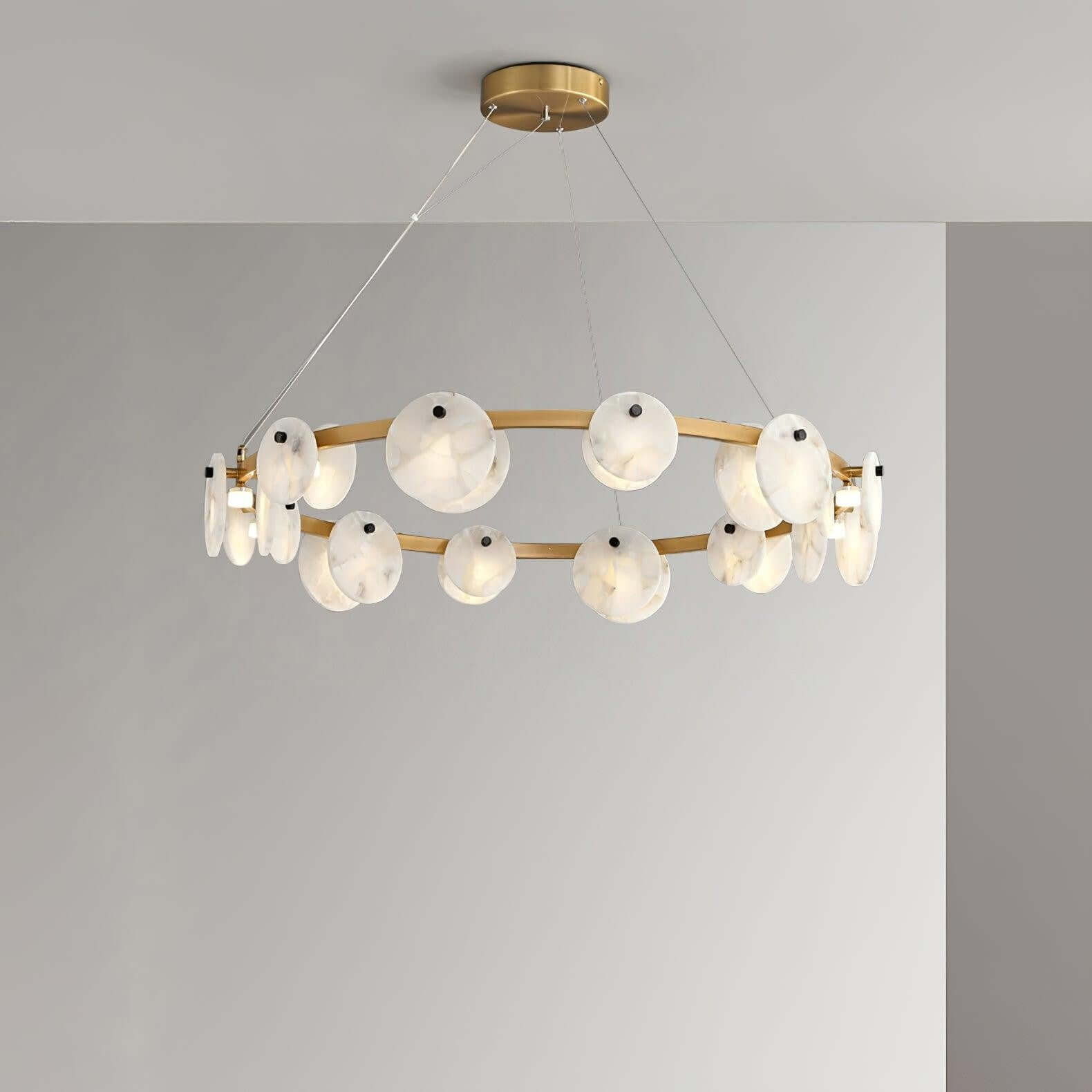 Vezino Alabaster Brass Chandelier | Elegant Bedroom Light