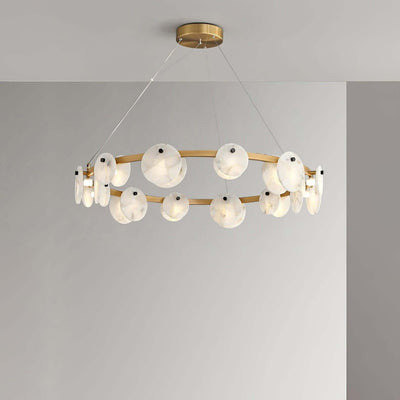 Vezino Alabaster Brass Chandelier | Elegant Bedroom Light
