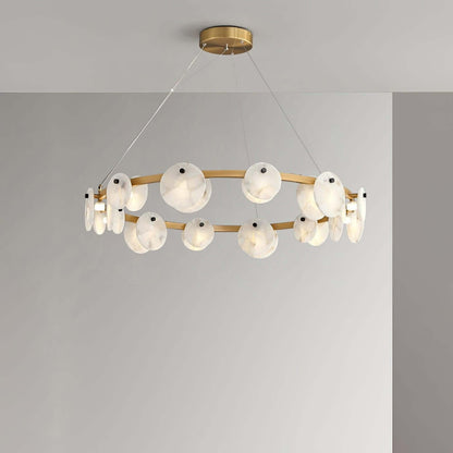 Vezino Alabaster Brass Chandelier | Elegant Bedroom Light