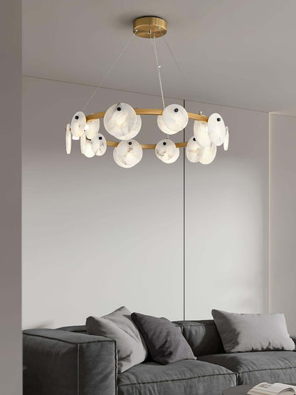 Vezino Alabaster Brass Chandelier | Elegant Bedroom Light
