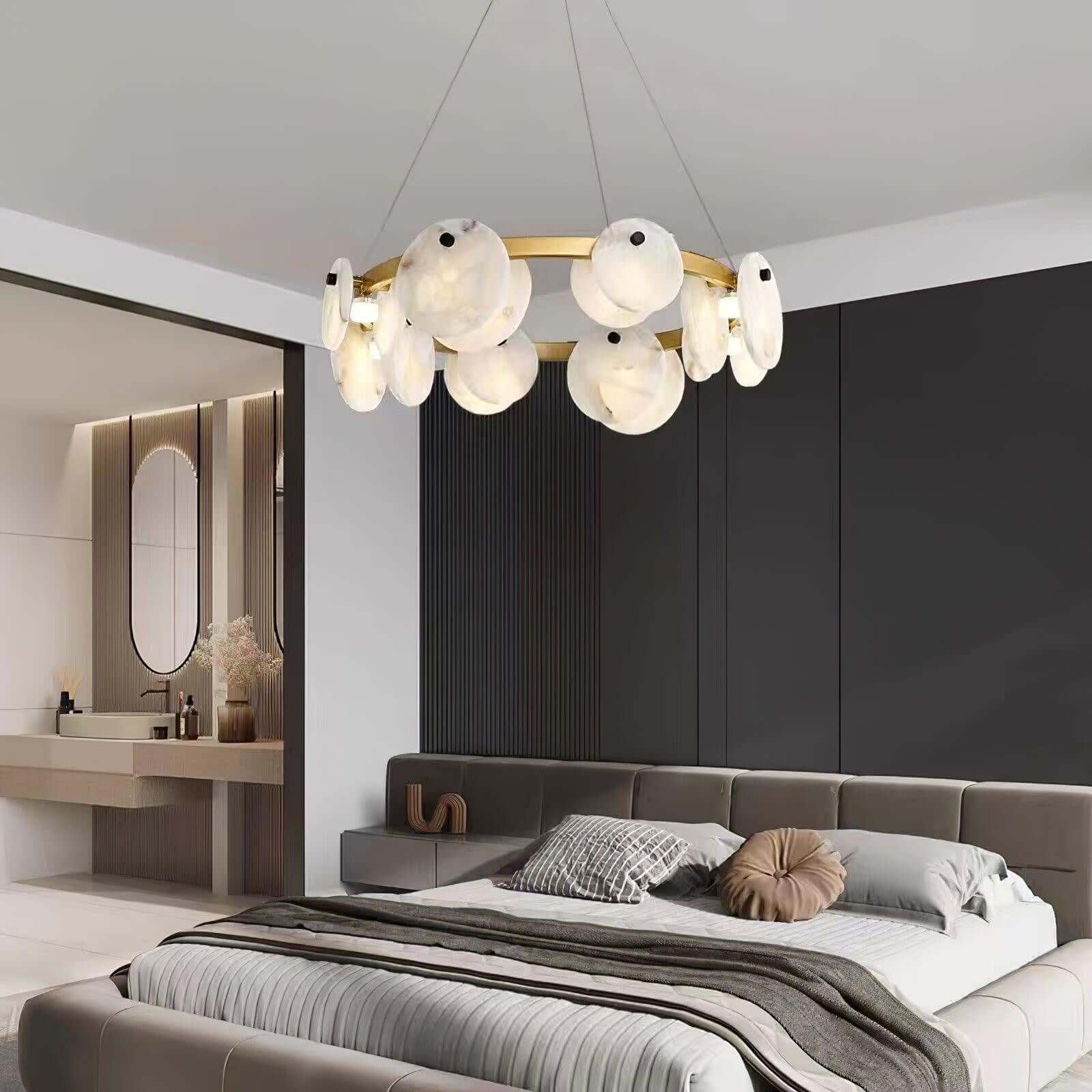 Vezino Alabaster Brass Chandelier | Elegant Bedroom Light