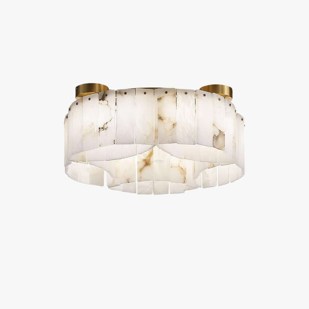 Vormia Ceiling Light in alabaster, a stunning art deco semi flush mount ideal for small bathroom fixtures.