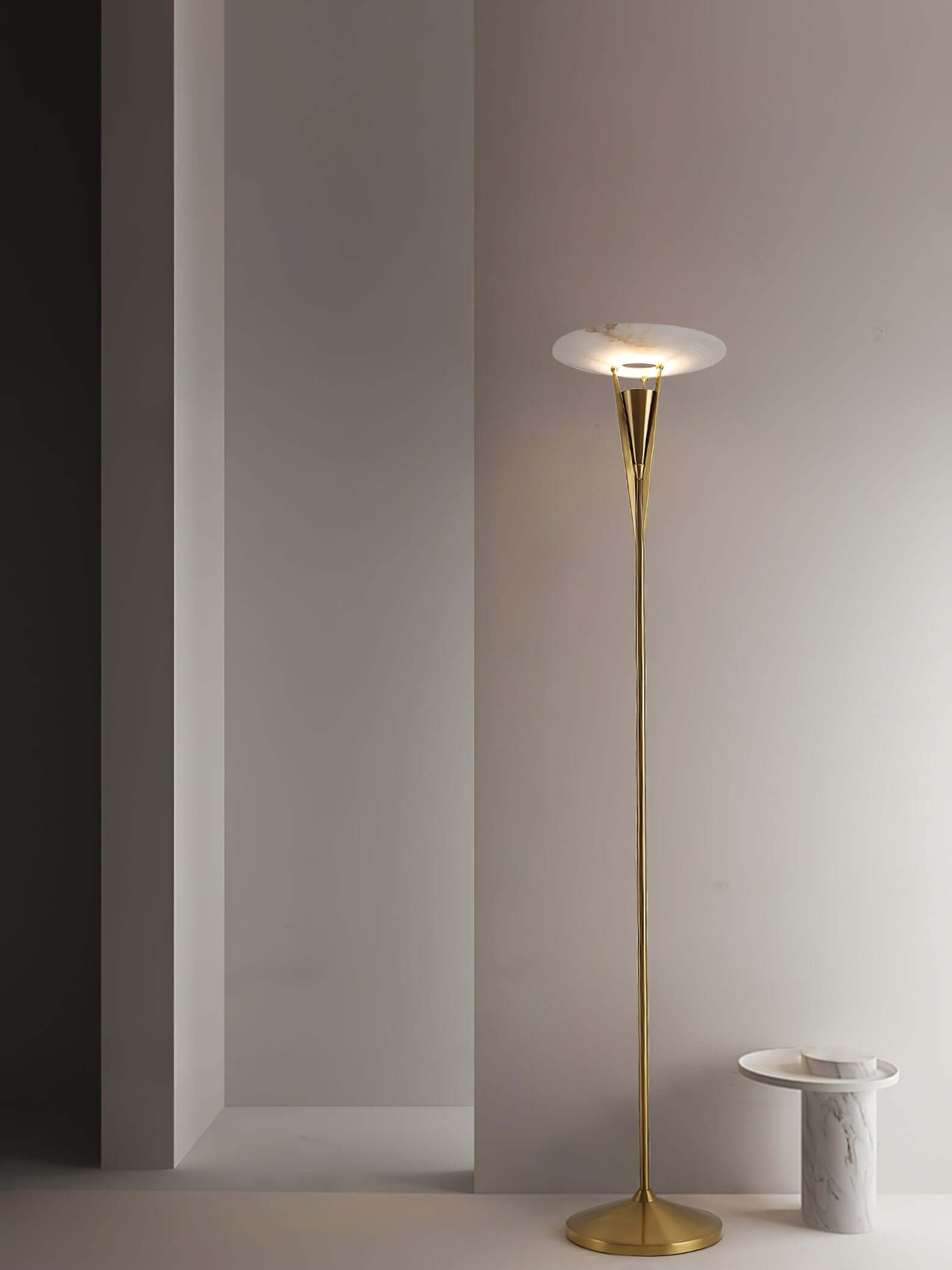 Vylara Floor Lamp - Minimalist Alabaster Corner Lamp for Living Room