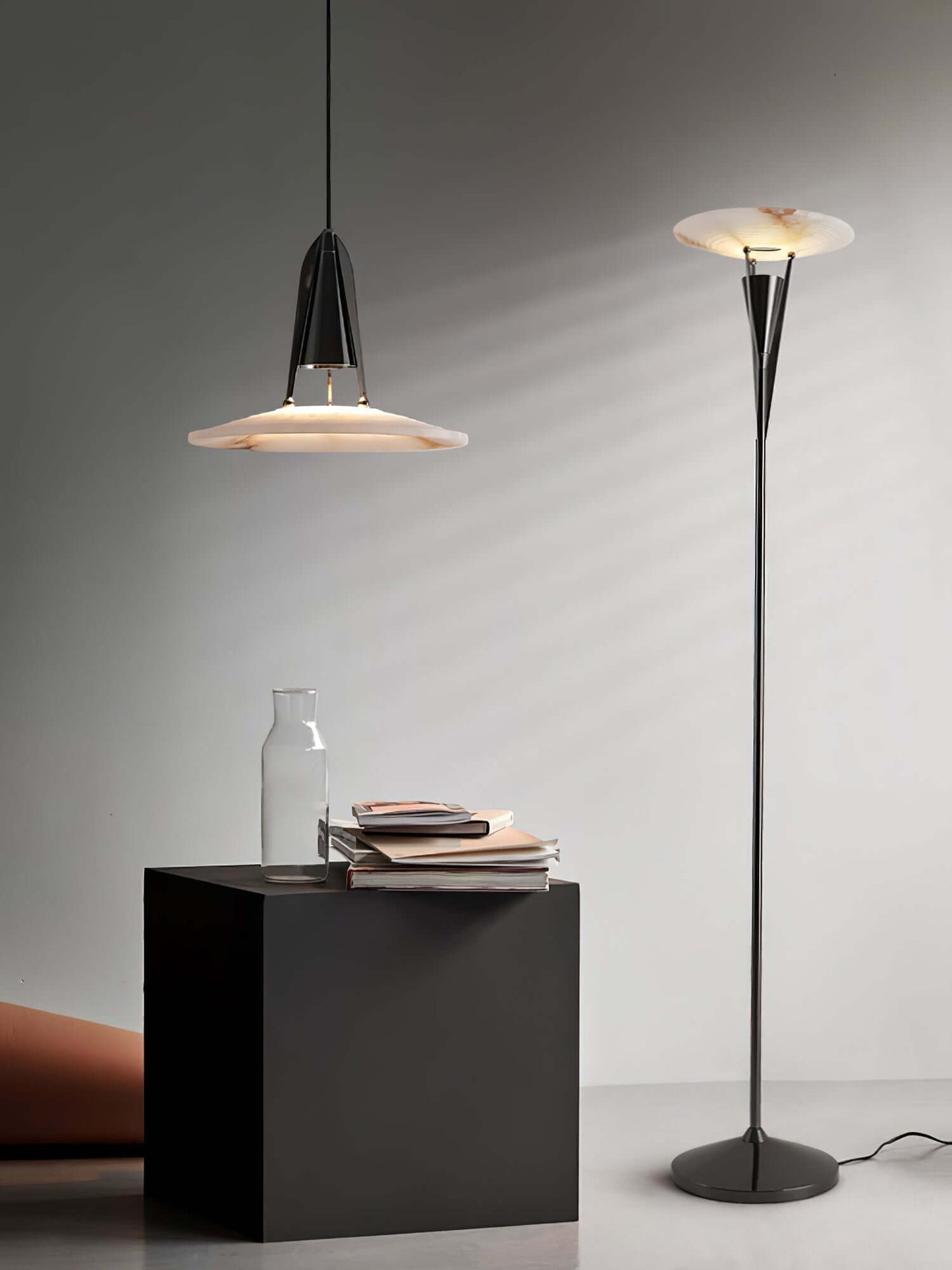 Vylara Floor Lamp - Minimalist Alabaster Corner Lamp for Living Room