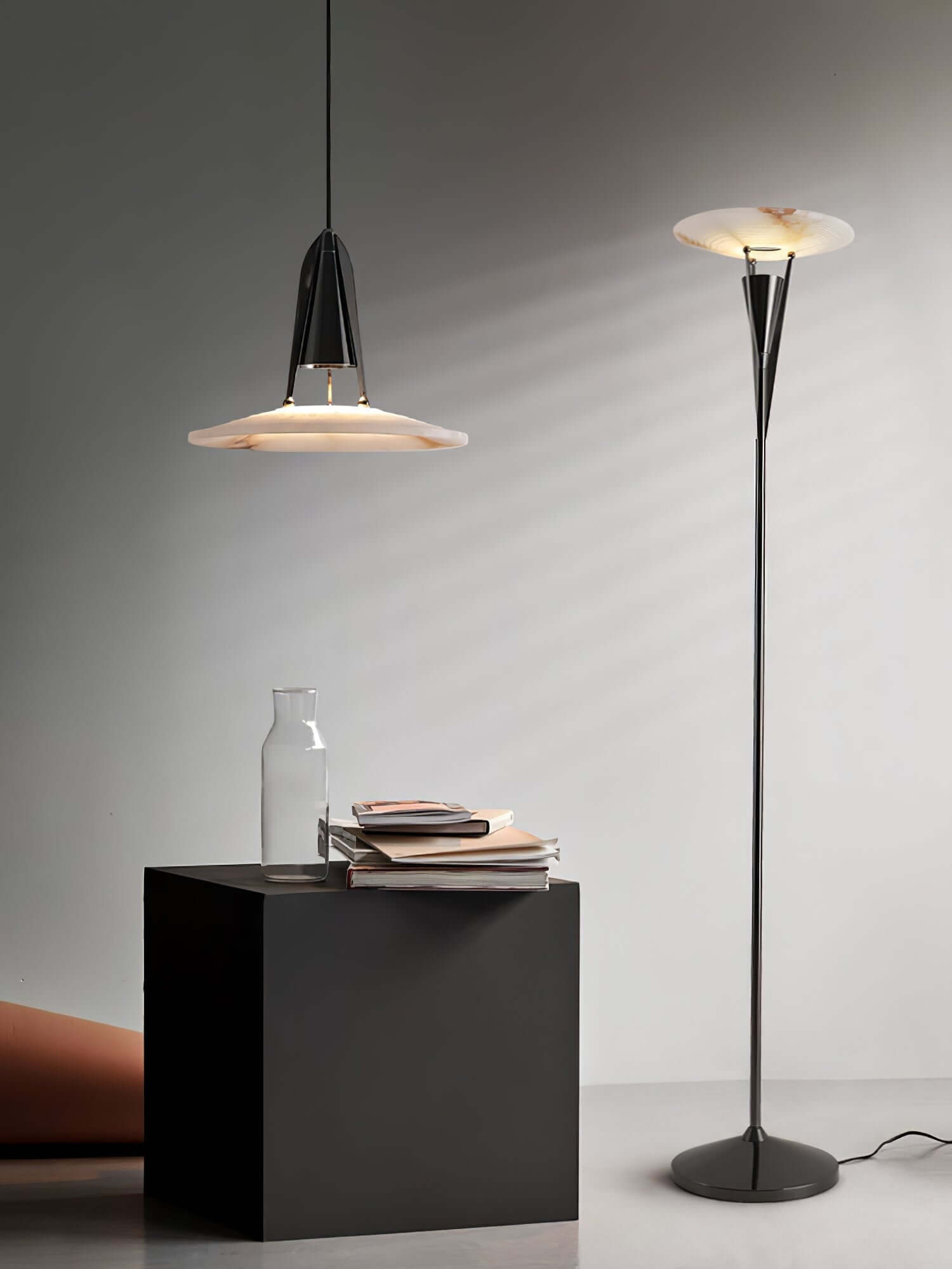 Vylara Floor Lamp - Minimalist Alabaster Corner Lamp for Living Room