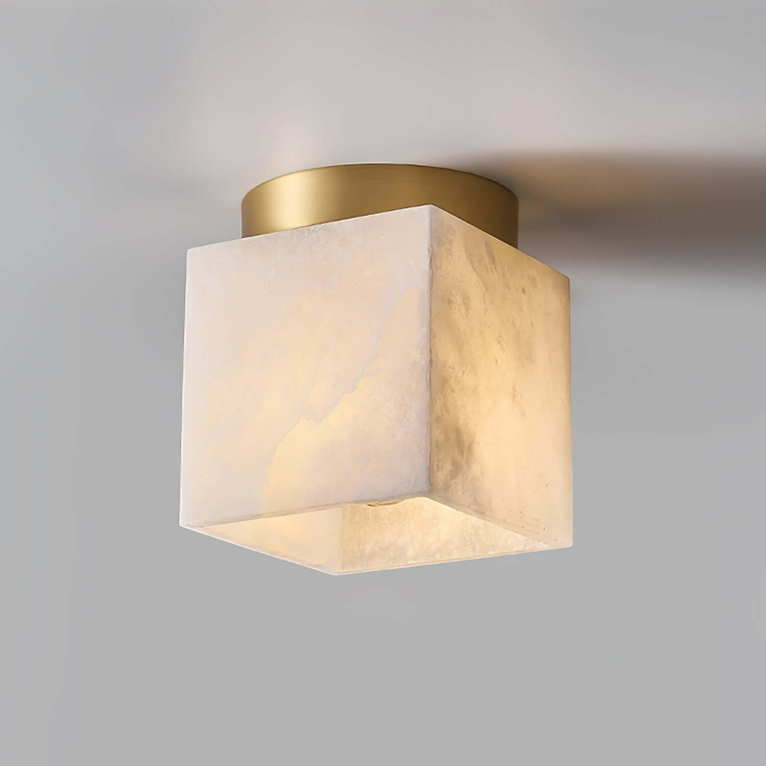 Vylora Ceiling Light | Brass Flush Mount & Alabaster Fixture
