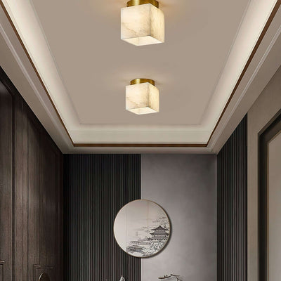 Vylora Ceiling Light | Brass Flush Mount & Alabaster Fixture