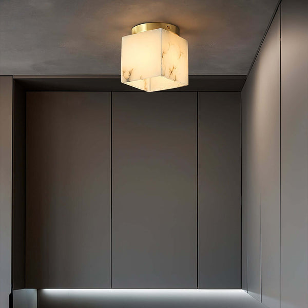 Vylora Ceiling Light | Brass Flush Mount & Alabaster Fixture