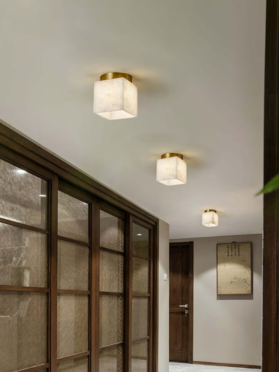 Vylora Ceiling Light | Brass Flush Mount & Alabaster Fixture
