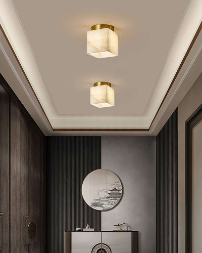 Vylora Ceiling Light | Brass Flush Mount & Alabaster Fixture