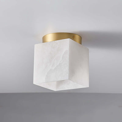Vylora Ceiling Light | Brass Flush Mount & Alabaster Fixture
